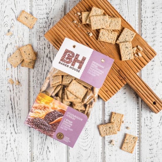 Итальянские хлебцы Baker House с черным кунжутом отрубями и оливковым ...