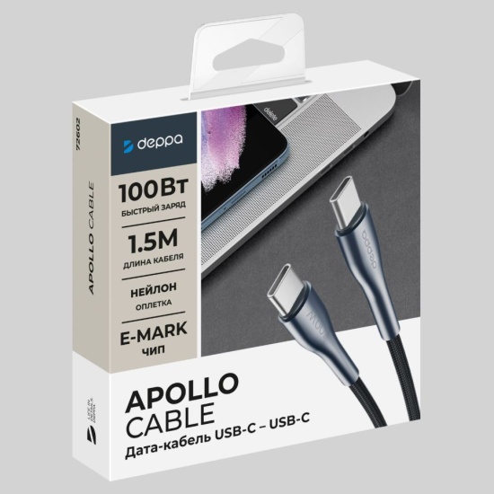 Дата-кабель Apollo USB-С - USB-С, 60Вт, 1м, белый, Deppa