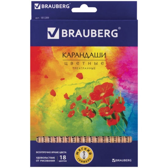 Купить карандаши цветные BRAUBERG Цветы, набор 18 цветов, трехгранные ...