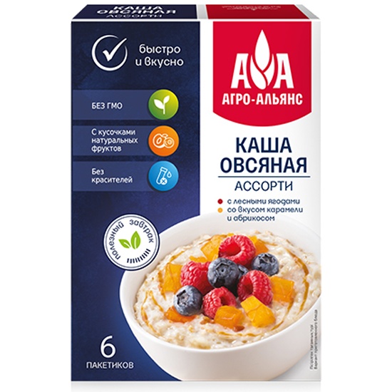 Каша овсяная «Агро-Альянс» моментального приготовления Ассорти 240 г ...