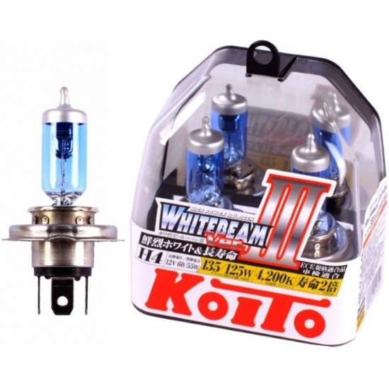 Лампа галогенная KOITO H4 Whitebeam 4200K 12V 60/55W, 2 шт, P0754W ...