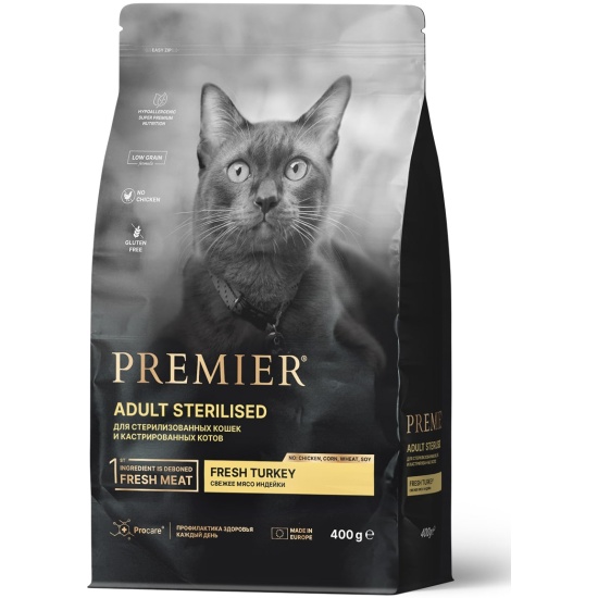 Корм сухой Premier Индейка для стерилизованных кошек, 400 г PR Steril ...