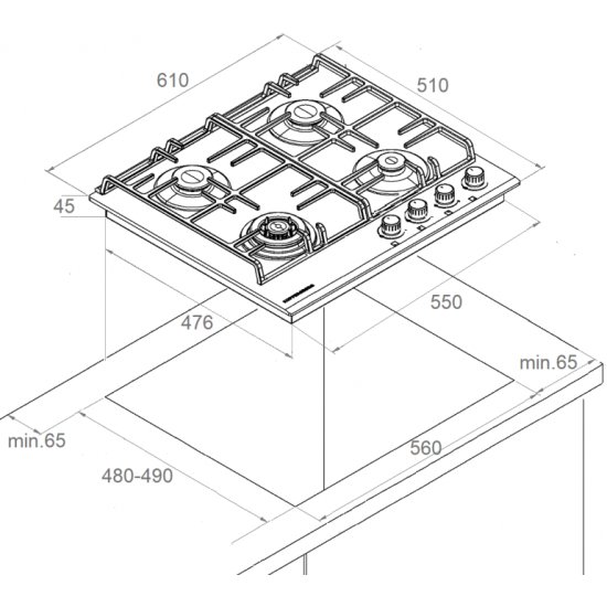 Размеры газовой плиты для кухни 4 конфорки стандартной