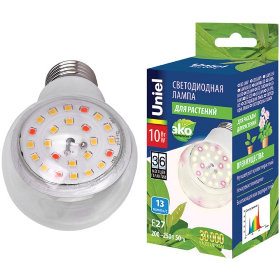 Купить лампа для растений Uniel LED-A60-10W/SPFB/E27/CL PLP30WH UL .