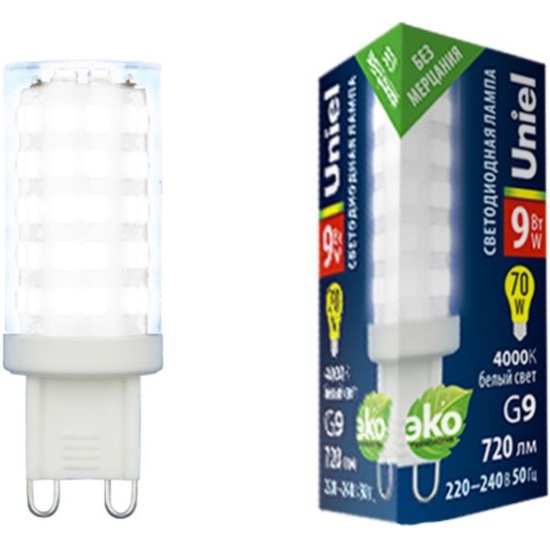 Светодиодная лампа LED-JCD-9W/4000K/G9/CL GLZ09TR прозрачная. Белый .