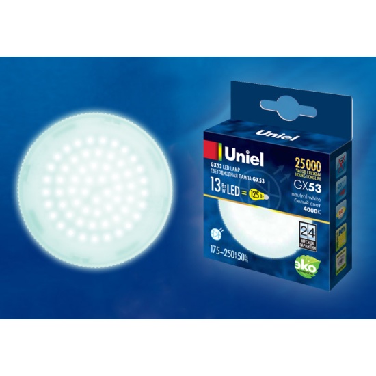 Светодиодная лампа Uniel LED-GX53-13W/NW/GX53/FR PLZ01WH, матовая .