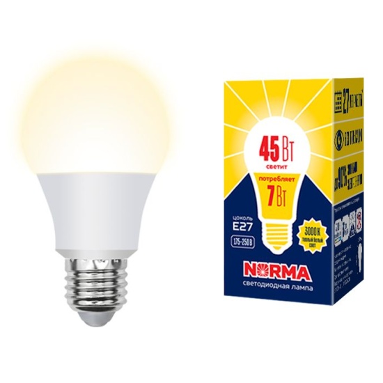 Светодиодная лампа VOLPE LED-A60-7W/3000K/E27/FR/NR картон — купить в ...