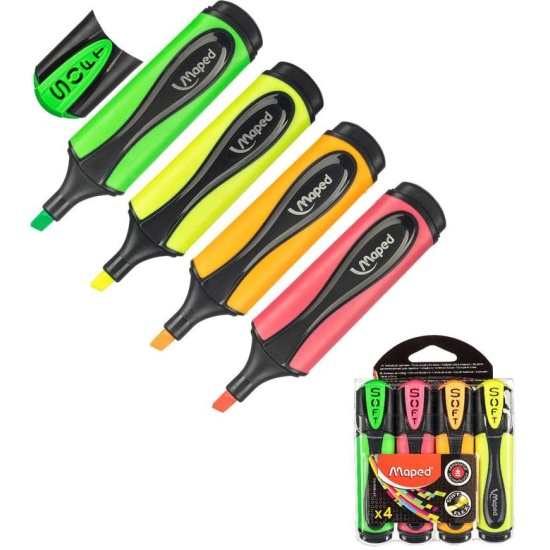 Маркер выделитель текста Maped ultra soft мягкий наконеч 1-5 мм набор 4 ...
