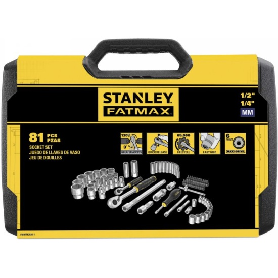Купить набор инструментов Stanley FMMT82826-1, FatMax 1/4+1/2 - 81 предмет,  с торцевыми головками в интернет-магазине ОНЛАЙН | Steckschlüssel