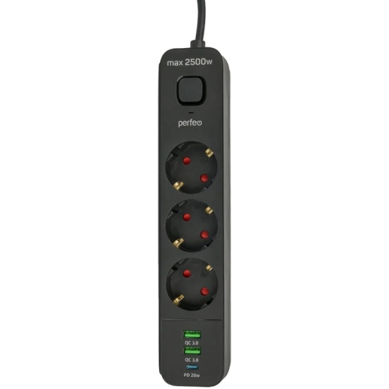 Perfeo сетевой фильтр POWER SPRING, 2500W, 4,0м, 3 розетки, 2USB +1TYPE ...