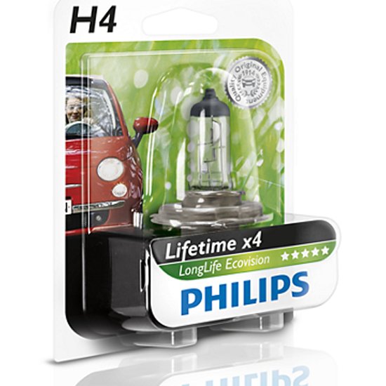 Лампа галогенная PHILIPS H4 LongLife EcoVision 12V 60/55W, 1шт .