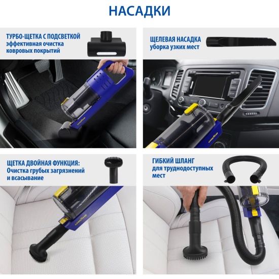 Пылесос автомобильный Goodyear GY-VC-02, 3 насадки + турбо-щетка ...