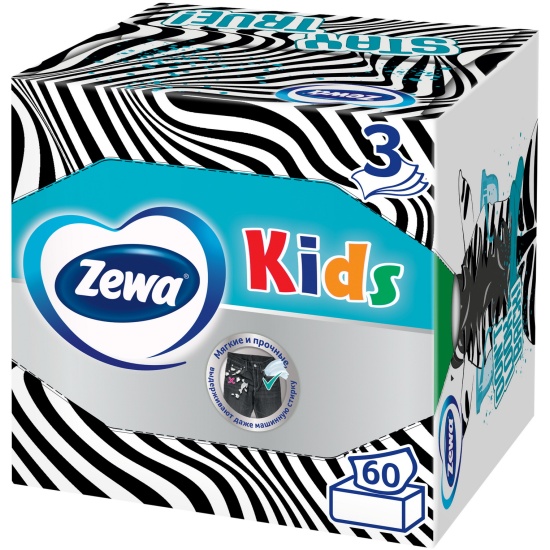 Бумажные салфетки для лица "Zewa Kids" (60 шт/упак) 3 слоя / Детские (18 упак/ящ)