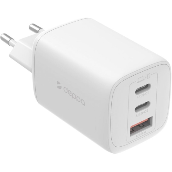 Сетевое зарядное устройство Deppa 65Вт, 2xUSB-C + USB-A, GaN, белый ...
