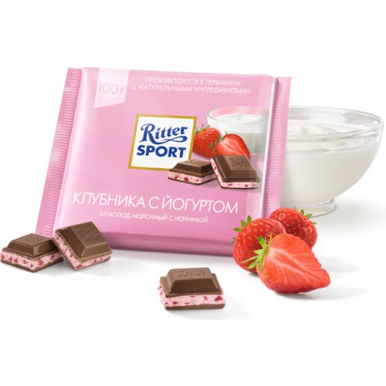 Шоколад Ritter Sport молочный КЛУБНИКА С ЙОГУРТОМ 100 г 4000417237002 ...