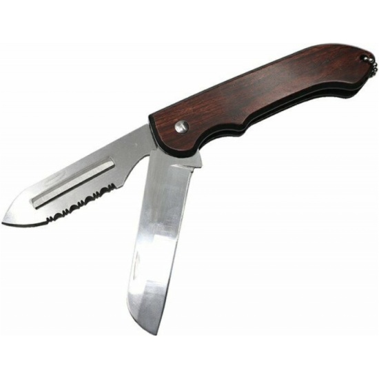 Купить нож складной Следопыт 9-020, 2 лезвия, цв. дерев., дл. клинка 75 .