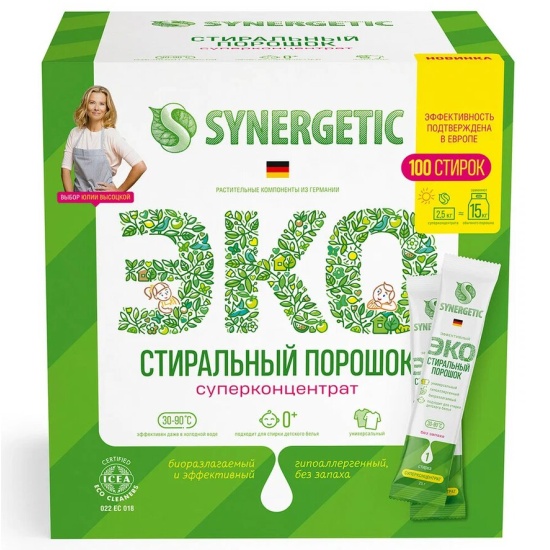 Стиральный порошок SYNERGETIC в стиках, концентрат, биоразлагаемый ...