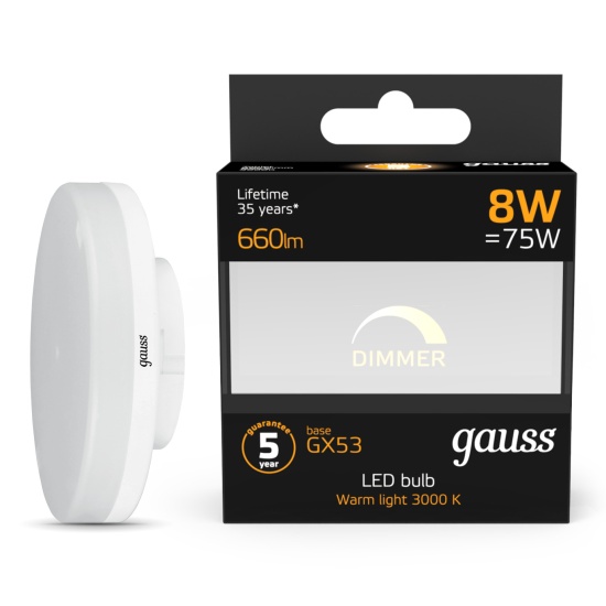 Светодиодная лампа Gauss LED GX53 8W 2700K диммируемая 108408108-D ...