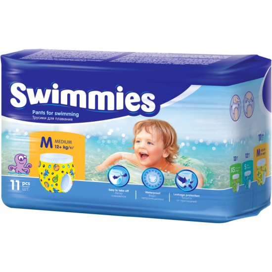 Подгузники-трусики для плаванья Swimmies (Суиммиз) Medium (12+ кг.), 11 шт....