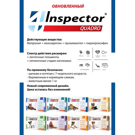 Таблетки от блох, клещей и гельминтов Inspector Quadro Tabs для собак ...
