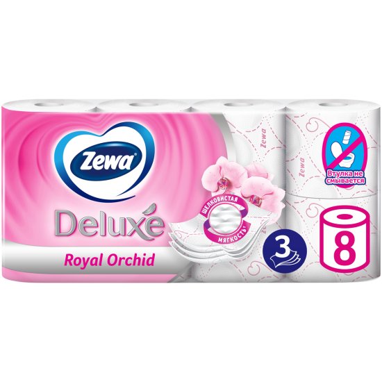 Купить Туалетная бумага Zewa Deluxe Орхидея, 3 слоя, 8 рулонов ...