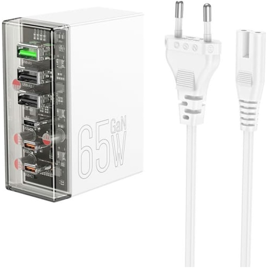 Блок питания универсальный Hoco GaN 65W QC3.0/PD, 3хUSB, 3хType-C Белый ...
