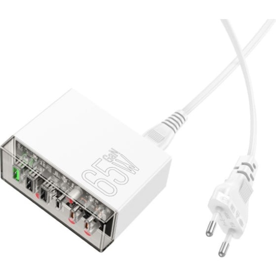 Блок питания универсальный Hoco GaN 65W QC3.0/PD, 3хUSB, 3хType-C Белый ...