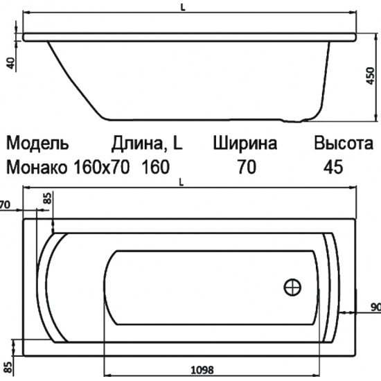 Ванна сантек монако размеры