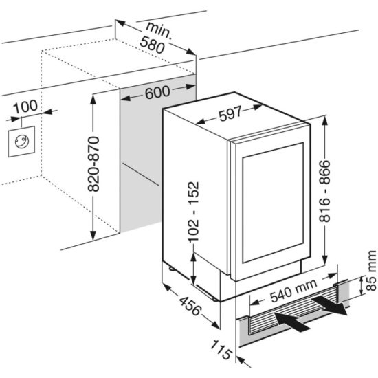 Винный шкаф встроенный габариты