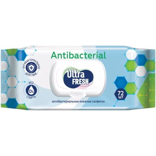 Влажные салфетки ULTRA FRESH Antibacterial с клапаном, 72 шт ...