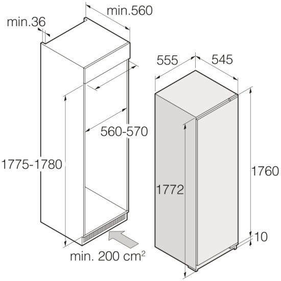 Глубина шкафа для встроенного холодильника
