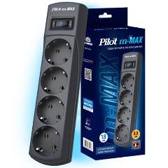 Изображение товара Сетевой фильтр ZIS Pilot m Max 4 розетки (евро с заземлением), 15А/3.3кВа, автомат, 1.8 м, черный (Pilot m-Max)