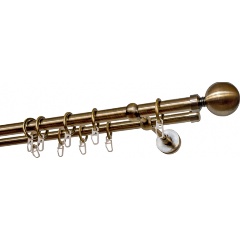 Изображение товара Карниз металлический двухрядный УЮТ ОСТ диаметр 20мм с наконечниками Шар, бронза, 240см