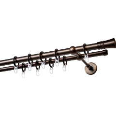 Изображение товара Карниз металлический двухрядный УЮТ ОСТ диаметр 20мм с наконечниками Гиро, шоколад, составной, 280см