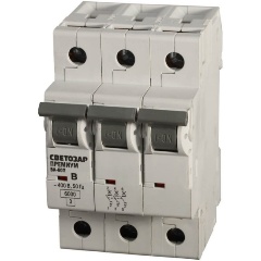Изображение товара Автоматический выключатель СВЕТОЗАР "ПРЕМИУМ" 3-полюсный, 20 A, "B", откл. сп. 6 кА, 400 В, SV-49013-20-B