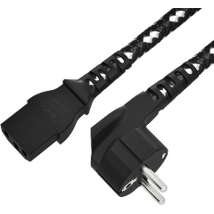 Изображение товара Кабель питания GCR 2.0m, евровилка угловая Schuko - С13, 3*0,75mm, текстиль, черно-белый, GCR-55087
