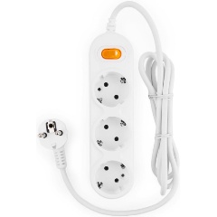 Изображение товара Удлинитель PowerCube 1,5 м, 3 розетки с заземлением, с выключателем 10А (белый)