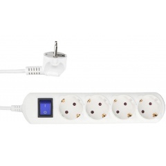 Изображение товара Удлинитель PowerCube 1,5 м, 4 розетки с заземлением, с выключателем 10А (белый)