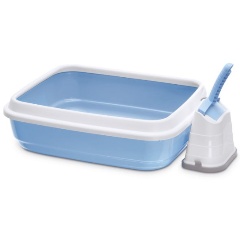 Изображение товара Туалет для кошек IMAC DUO с совочком на подставке 48х38х15 см, голубой (Уценка - У1)