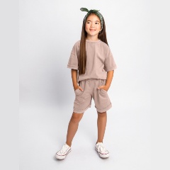 Изображение товара Детский костюм для девочек Amarobaby JUMP из хлопка и лайкры, бежевый 104-110 см