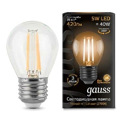 Изображение товара Светодиодная лампа Gauss LED Filament Globe E27 5W 2700K (упаковка 10 шт)