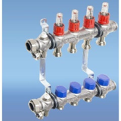 Изображение товара Коллекторная группа ELSEN из нержавеющей стали 1" с вентилями и расходомерами, 6 контуров 3/4"