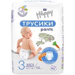 Изображение товара Подгузники-трусики bella baby Happy MIDI 14 шт для детей 6-11 кг, удобные и мягкие