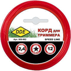 Изображение товара Корд триммерный на подвесе DDE "Speed line" (звезда) 2,4 мм х 12 м, красный