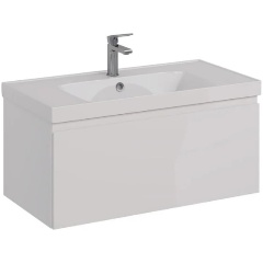 Изображение товара Тумба Lemark VEON MINI 90 см под 1 раковину, подвесная, с 1 ящик, цвет корпуса, фасада: Белый глянец