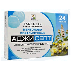 Изображение товара Лекарственное средство Аджисепт таб. д/рассас. №24 (ментол.-эвкалипт.)