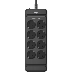 Изображение товара Сетевой фильтр AGNI 8 розеток плоский черный 2 метра IP20