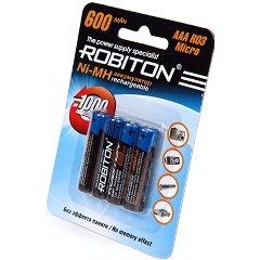 Изображение товара Аккумулятор Robiton LR03 AAA 600 mAh (уп 4 шт)