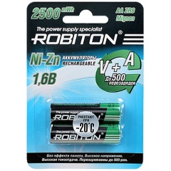 Изображение товара Аккумулятор Robiton LR6 AA (2500 mWh) 1500 mAh Ni-Zn 1,6V (уп 2 шт)