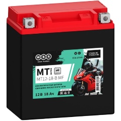 Изображение товара Аккумулятор WBR MT12-18-B MF для мотоциклов и квадроциклов, 12 В 18 Ач 270 А